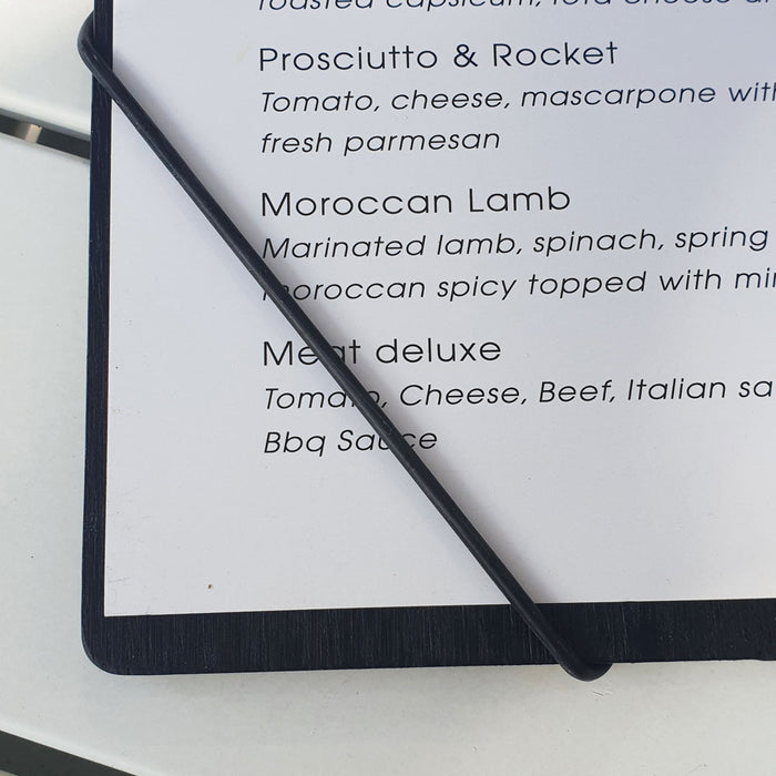 Black Timber Menu with Spaghetti bands