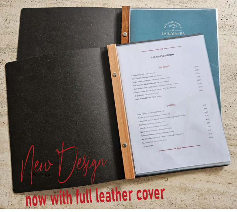 Tuscan all Leather 10 pocket Black Restaurant Menu Cover