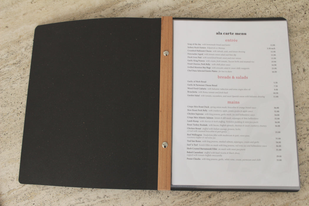 Tuscan all Leather 10 pocket Black Restaurant Menu Cover