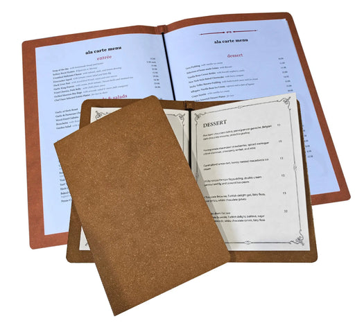 Carbon Rod A5 or A4 Leather Menu Cover in Natural Tan FCM Sales